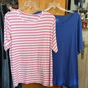 Set of two Croft & Barrow Tee Shirts size 2X Pink Striped and Blue Dress
